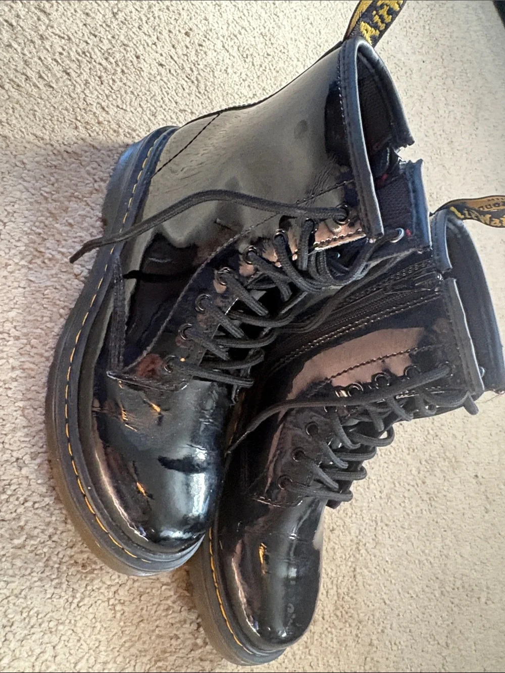 Girls Dr. Martens Black Patent Leather Lace-Up Boots
